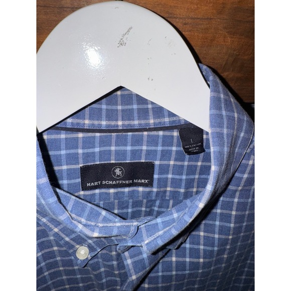 Hart Schaffner Marx Blue Plaid Button Down Long Sleeve Dress Shirt Men's Size L - Picture 2 of 4